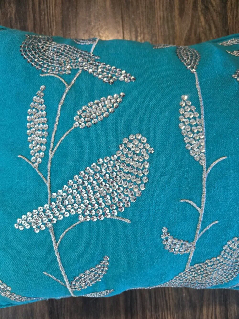 Cottagecore/Shabby Chic Style Aqua & Silver Sequined Accent Pillow
